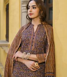 navy blue color printed rayon blend styles kurta trouser with dupatta