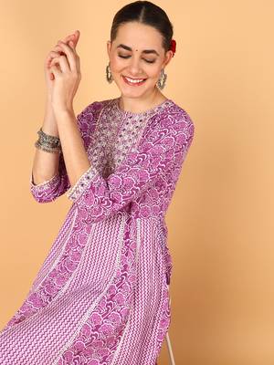 purple color yoke design viscose rayon styles kurta trouser with dupatta 2
