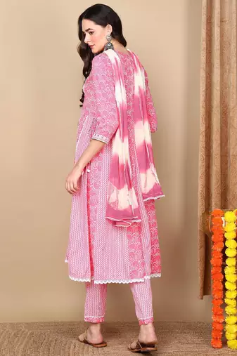 coral color embroidered viscose rayon styles kurta trouser with dupatta