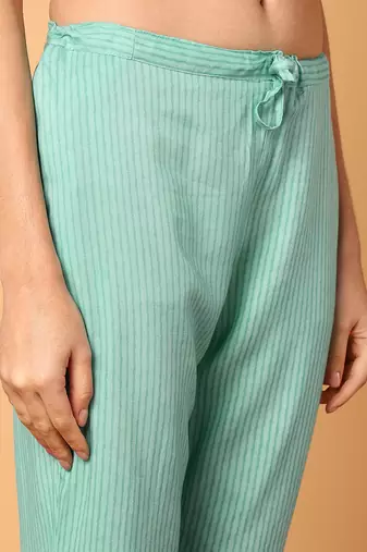 sea green color yoke design viscose rayon styles kurta trouser with dupatta