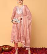 mauve color embroidered viscose rayon styles kurta trouser with dupatta