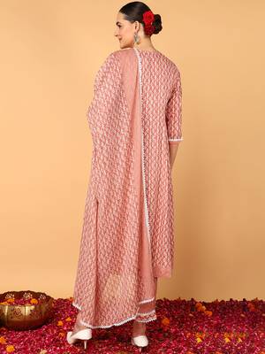 mauve color embroidered viscose rayon styles kurta trouser with dupatta 4