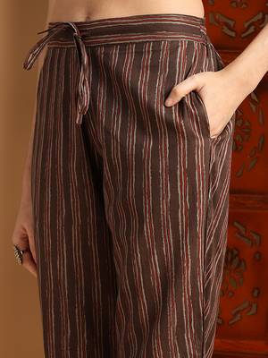 brown color printed pure cotton styles kurta trouser with dupatta 5