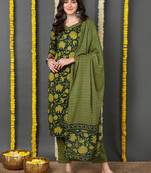 green color printed rayon blend styles kurta trouser with dupatta