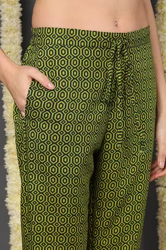 green color printed rayon blend styles kurta trouser with dupatta
