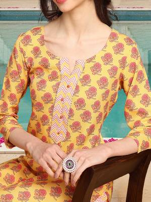 yellow color printed rayon blend styles kurta trouser with dupatta 2