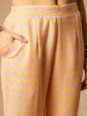 yellow color printed rayon blend styles kurta trouser with dupatta 3
