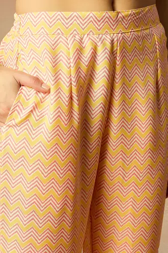 yellow color printed rayon blend styles kurta trouser with dupatta