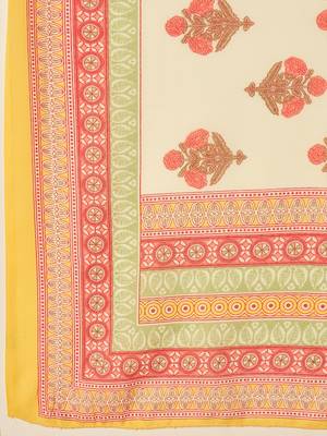 yellow color printed rayon blend styles kurta trouser with dupatta 4