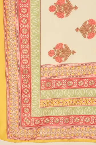 yellow color printed rayon blend styles kurta trouser with dupatta