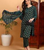 green color printed rayon blend styles kurta trouser with dupatta