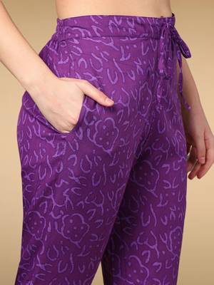 violet color printed rayon blend styles kurta trouser with dupatta 4