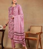 pink color printed rayon blend styles kurta trouser with dupatta