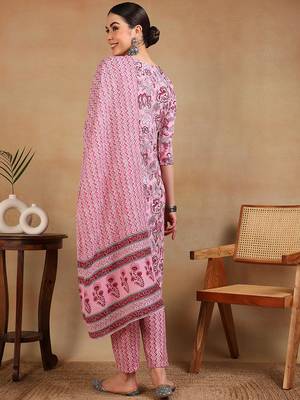 pink color printed rayon blend styles kurta trouser with dupatta 4