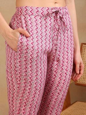 pink color printed rayon blend styles kurta trouser with dupatta 5