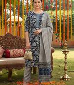 blue color printed rayon blend styles kurta trouser with dupatta