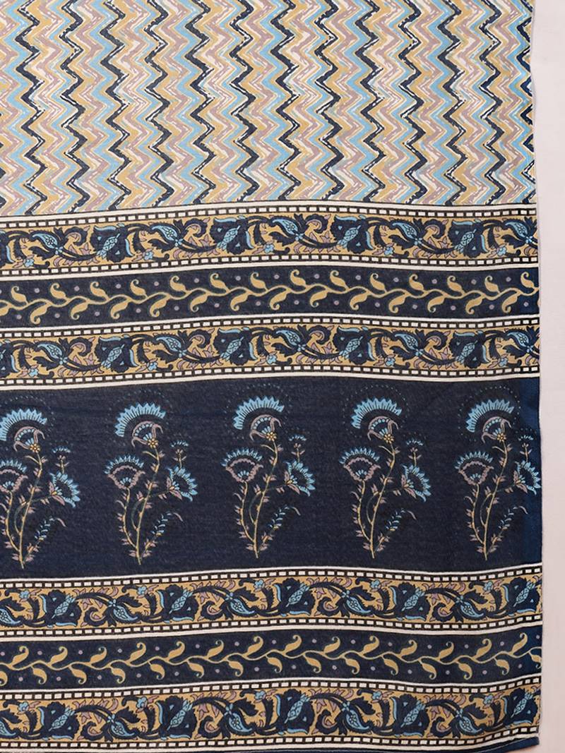 blue color printed rayon blend styles kurta trouser with dupatta