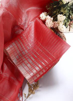 red art silk Saree with  blouse 4