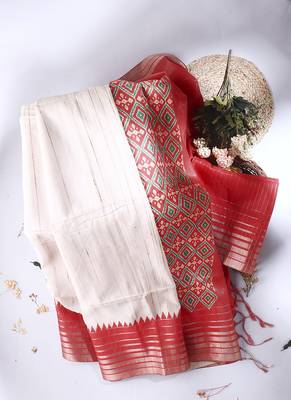 red art silk Saree with  blouse 6