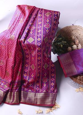 rani pink artificial patola saree with  blouse 4