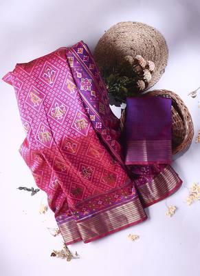 rani pink artificial patola saree with  blouse 5