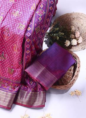 rani pink artificial patola saree with  blouse 6