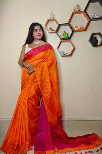 Fabulous Tissue Khadi Cotton Saree With Blouse Piece
