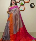 Fabulous Grey Tissue Khadi Cotton Saree With Blouse Piece