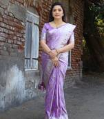 Lavender woven design pure Faux kanjivaram soft satin silk saree with blouse