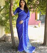 Royal Blue Woven Design Bandhej silk blend Saree With Blouse