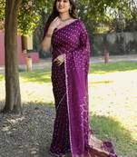 Wine Woven Design Bandhej silk blend Saree With Blouse