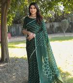 Green Woven Design Bandhej silk blend Saree With Blouse