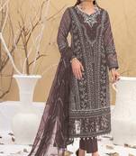 Coffee color embroideried faux georgette semi stitched salwar suit