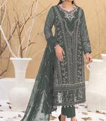 Dusty green color embroideried faux georgette semi stitched salwar suit
