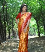 Yellow Woven Design Leheriya Soft silk blend Saree With Blouse