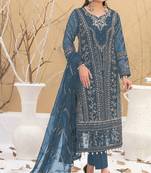 Dark teal color embroideried faux georgette semi stitched salwar suit