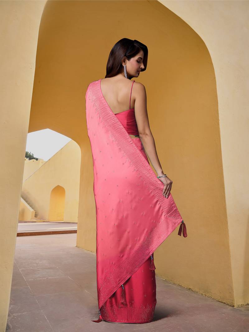  Rangoli Silk Heavy swarovski Double Shade Women Saree With Unstitched Blouse Piece