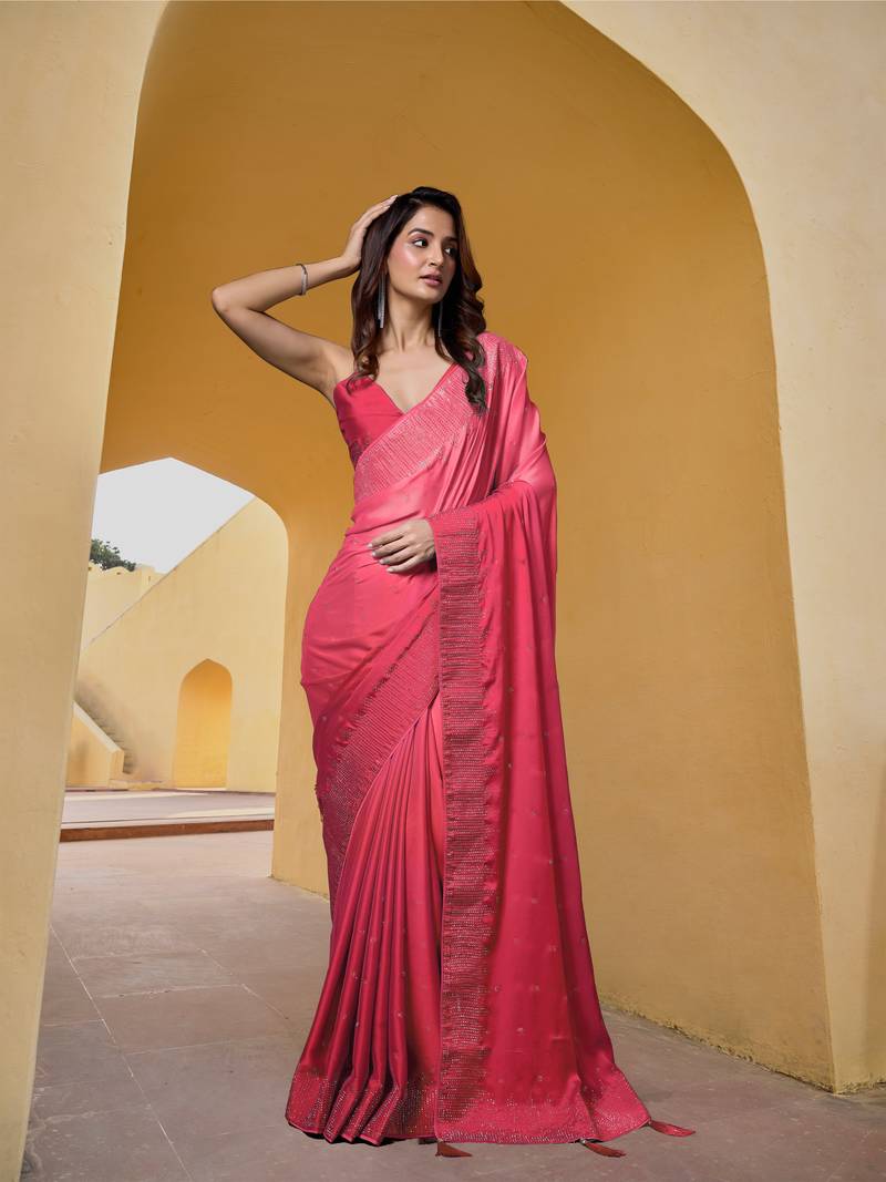  Rangoli Silk Heavy swarovski Double Shade Women Saree With Unstitched Blouse Piece