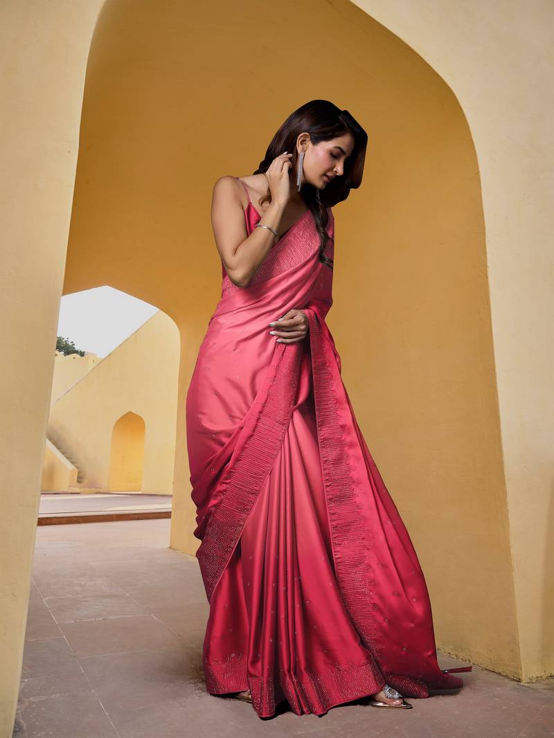  Rangoli Silk Heavy swarovski Double Shade Women Saree With Unstitched Blouse Piece