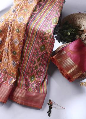 Classiques Orange Art Silk Abstract Printed Saree 6