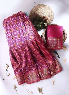 purple artificial patola saree with  blouse 4
