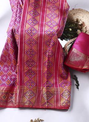 purple artificial patola saree with  blouse 6