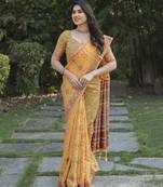 Yellow Woven Design Pashmina Soft Cotton Silk Saree With Blouse