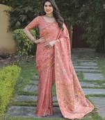 Peach Woven Design Pashmina Soft Cotton Silk Saree With Blouse