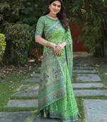 Green Woven Design Pashmina Soft Cotton Silk Saree With Blouse