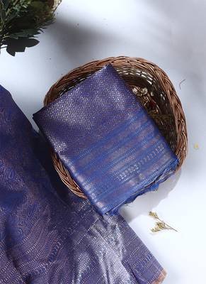 Art Silk Navy Blue Printed Saree With Blouse 4