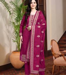 Women's Pink Silk Embroidery Salwar Suit Kurta Pant with Dupatta Set