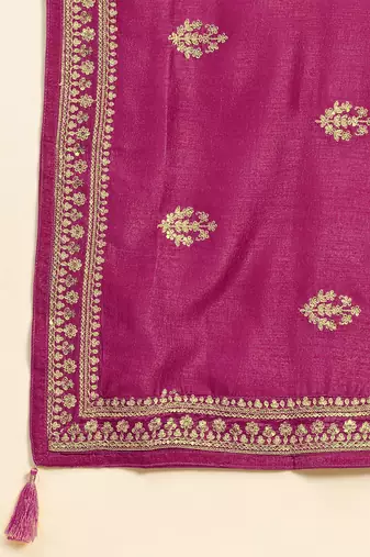Trendmalls Women's Pink Silk Embroidery Salwar Suit Kurta Pant with Dupatta Set