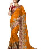 Trendmalls Orange embroidered silk   Traditional Wedding Party Wear Bridal Saree With Blouse  