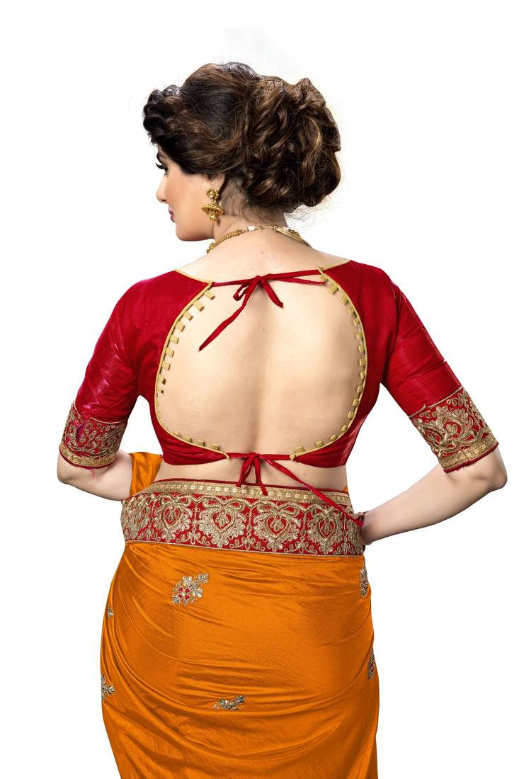 Trendmalls Orange embroidered silk   Traditional Wedding Party Wear Bridal Saree With Blouse  